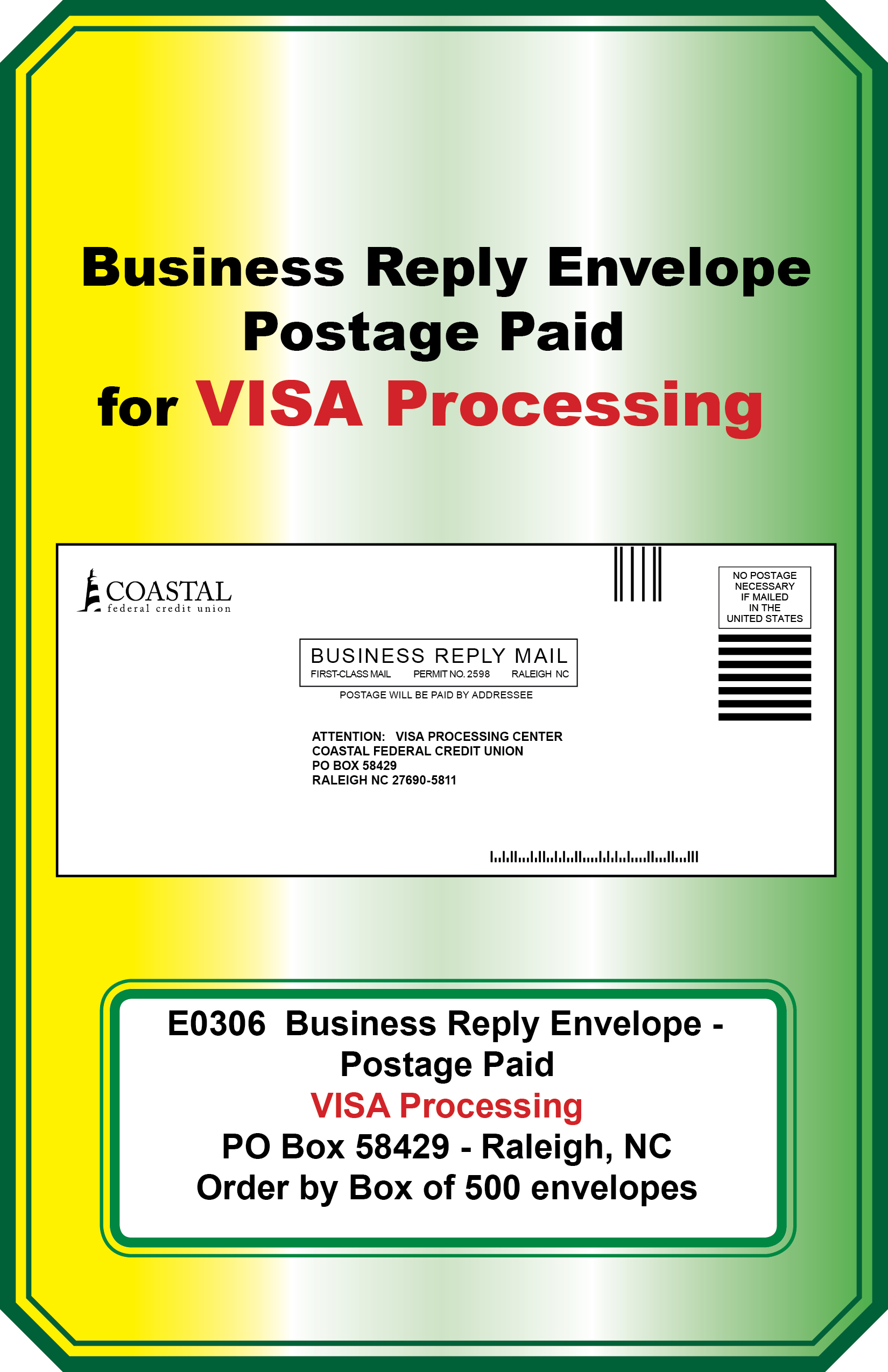 Business Reply Envelope (Visa Department)  (<b>Order By:Box of 500<b>)